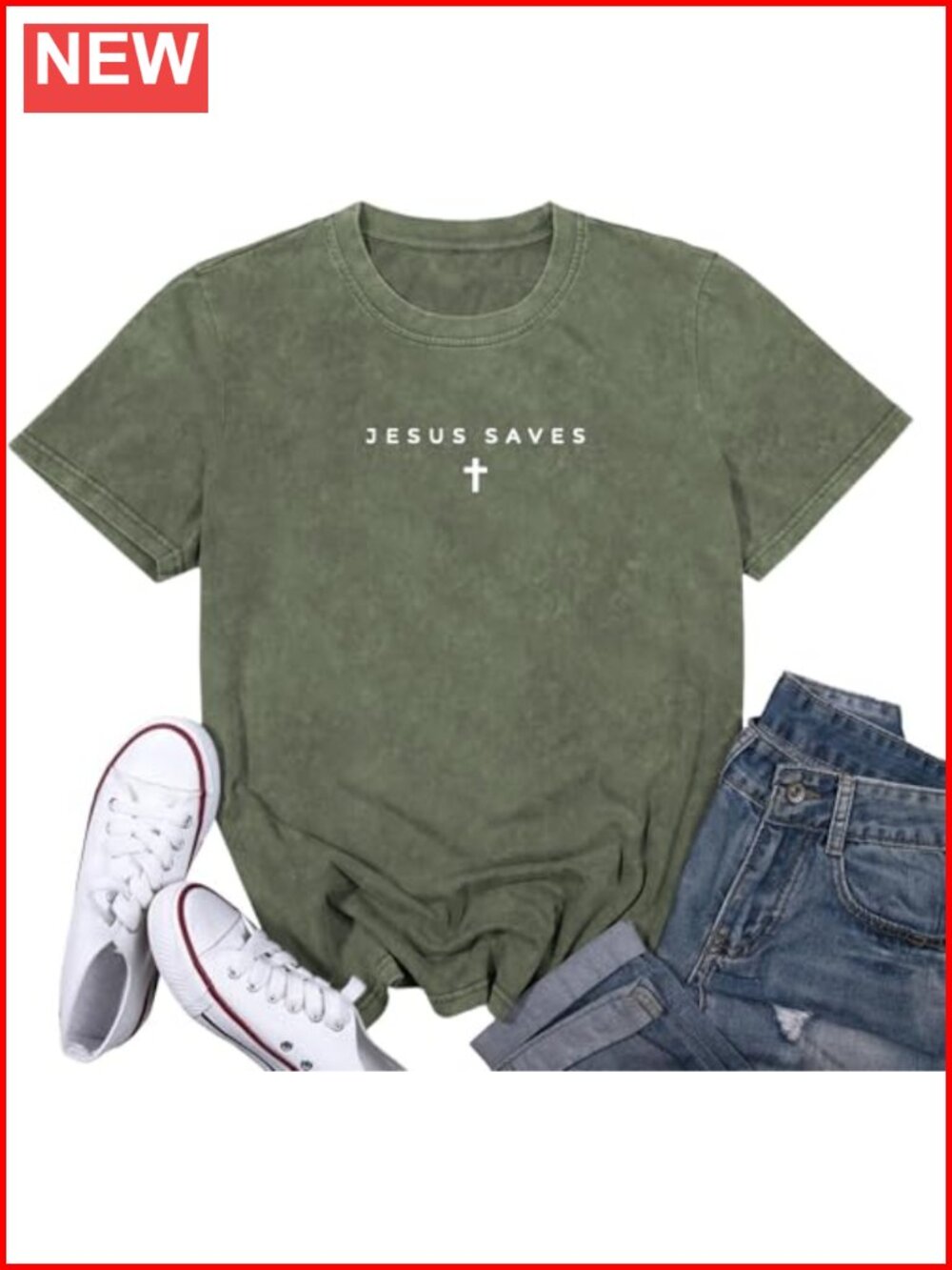 Women's Jesus Saves Cross Graphic Tee Christian Novelty T-Shirt